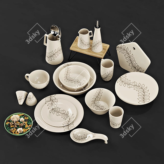 Indian Style Dish Set with Potpourri 3D model image 3