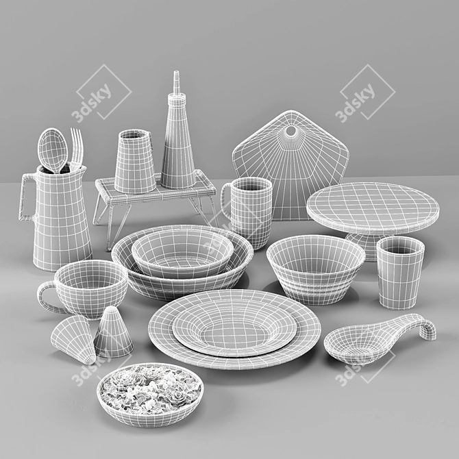 Indian Style Dish Set with Potpourri 3D model image 4