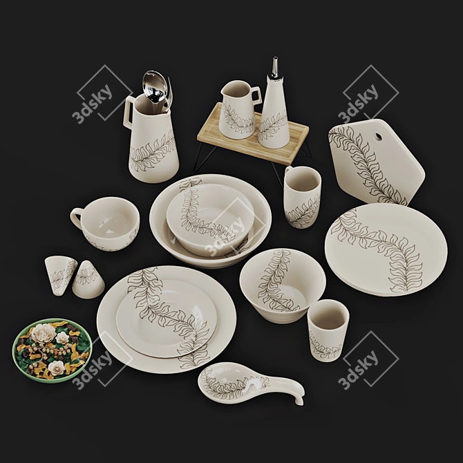 Indian Style Dish Set with Potpourri 3D model image 6