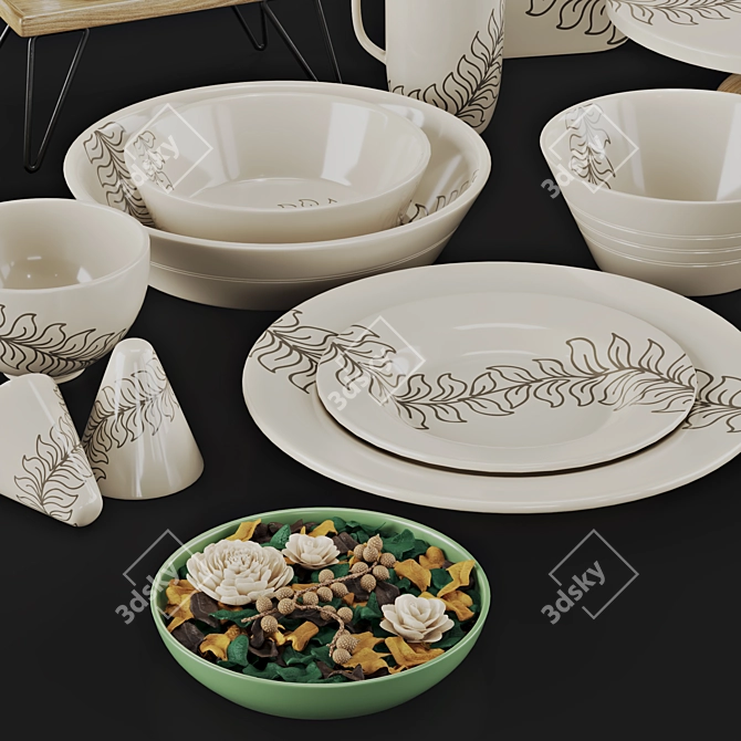 Indian Style Dish Set with Potpourri 3D model image 7