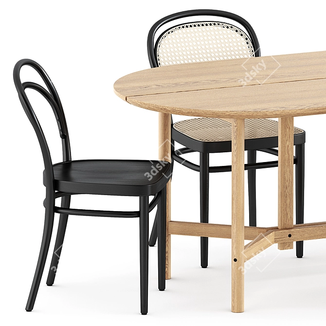 Elegant Thonet Chair Set & Arch Table 3D model image 2