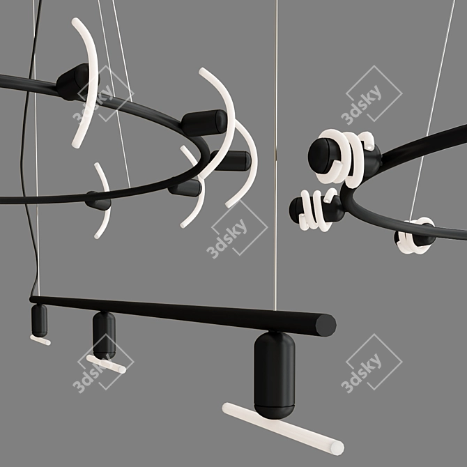 Contemporary Beem Black Chandelier Collection 3D model image 2
