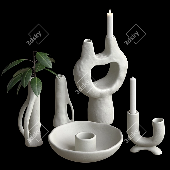 Floral Candle Set with Holder 3D model image 1