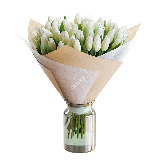 Elegant White Tulips Bouquet 3D 3D model image 1