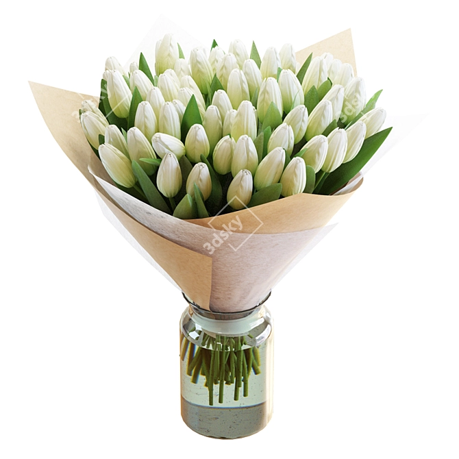 Elegant White Tulips Bouquet 3D 3D model image 2