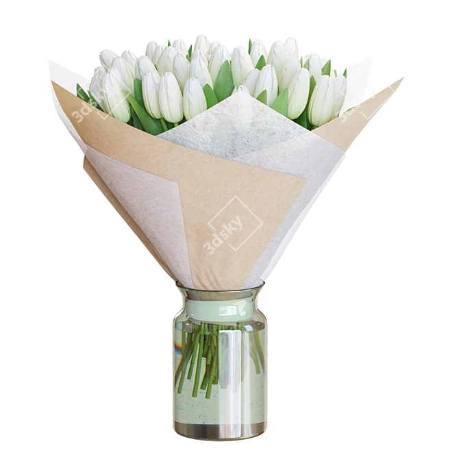 Elegant White Tulips Bouquet 3D 3D model image 3