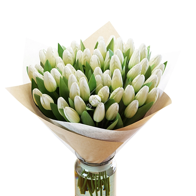 Elegant White Tulips Bouquet 3D 3D model image 4