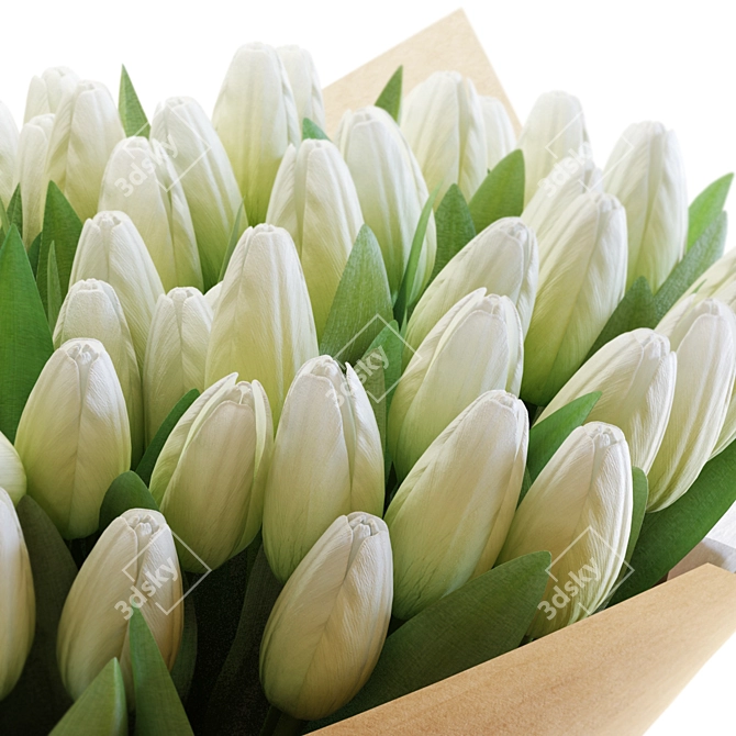 Elegant White Tulips Bouquet 3D 3D model image 5