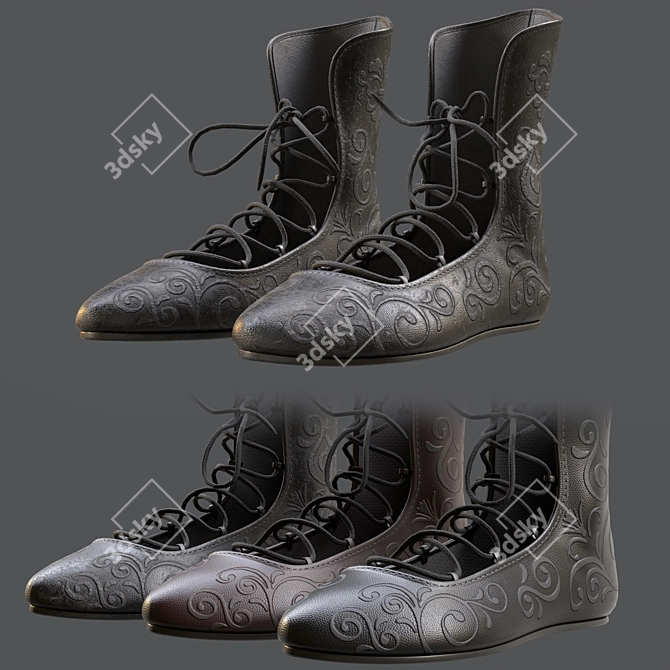 Renaissance Leather Shoes 3D Model 3D model image 1