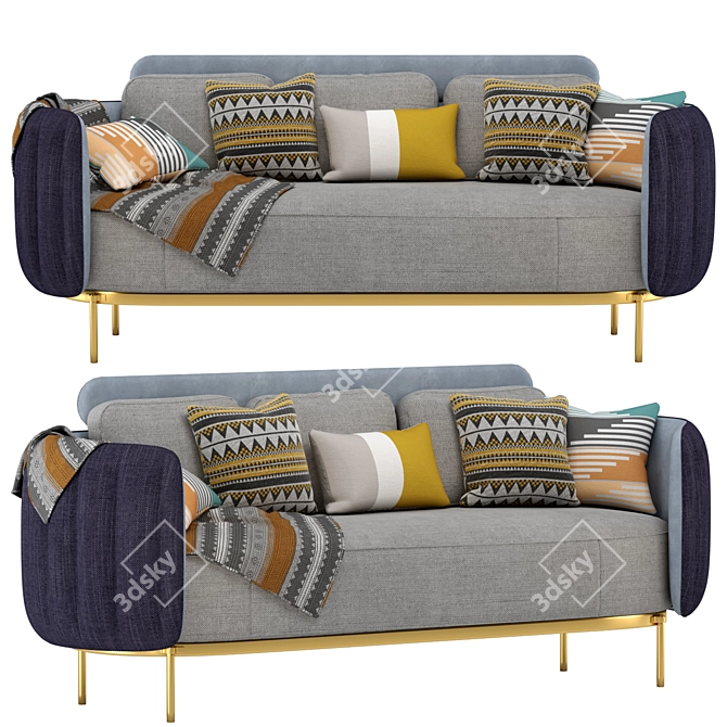 Modern Linen Upholstered Sofa, Gold Legs 3D model image 1