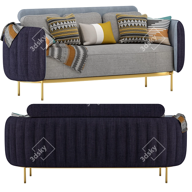 Modern Linen Upholstered Sofa, Gold Legs 3D model image 2