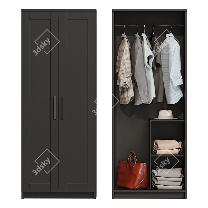 Brimnes Wardrobe Closet Black 3D model image 1