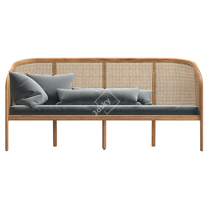 Boho Ash Rattan Cane Sofa 3D model image 2