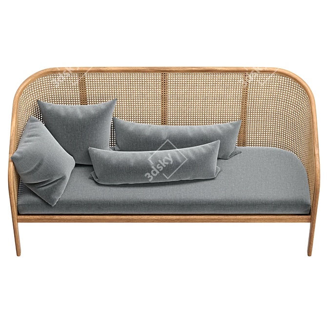 Boho Ash Rattan Cane Sofa 3D model image 3