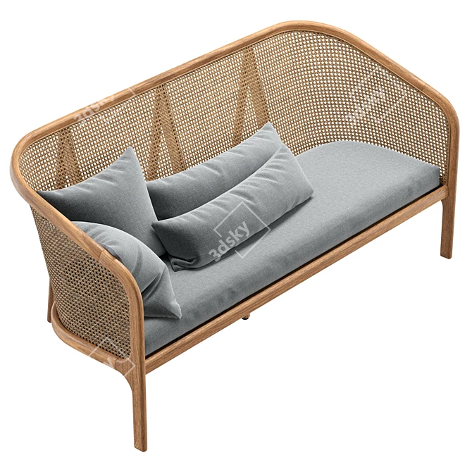 Boho Ash Rattan Cane Sofa 3D model image 5