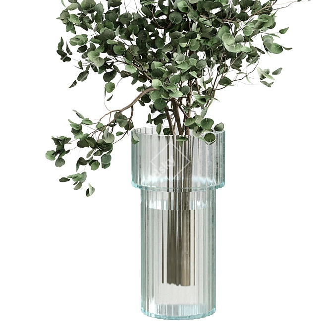 Eucalyptus Green Glass Vase Bouquet 3D model image 2