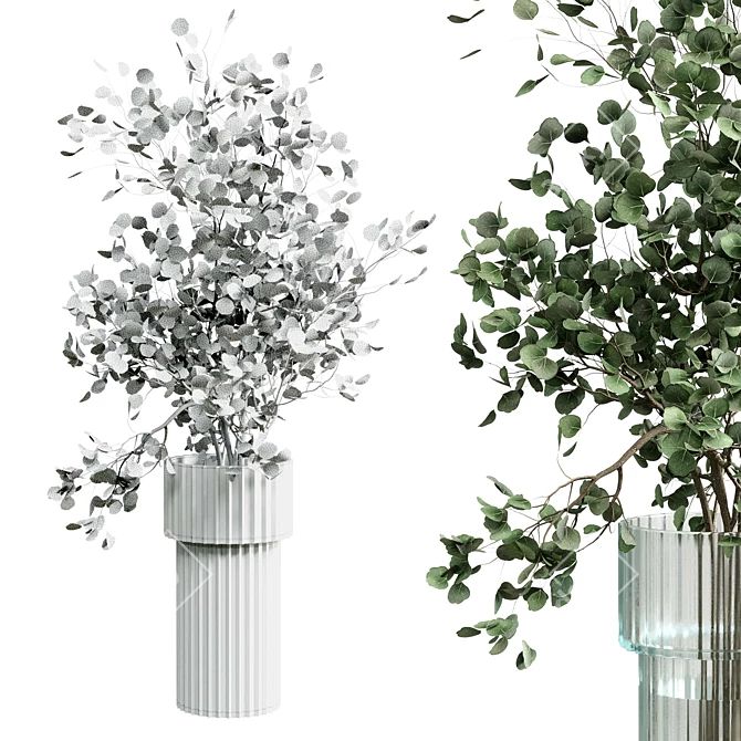 Eucalyptus Green Glass Vase Bouquet 3D model image 4