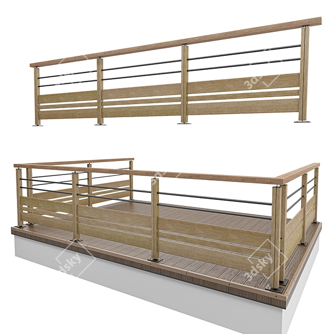 Wood Cable Expandable Railing 3D model image 1