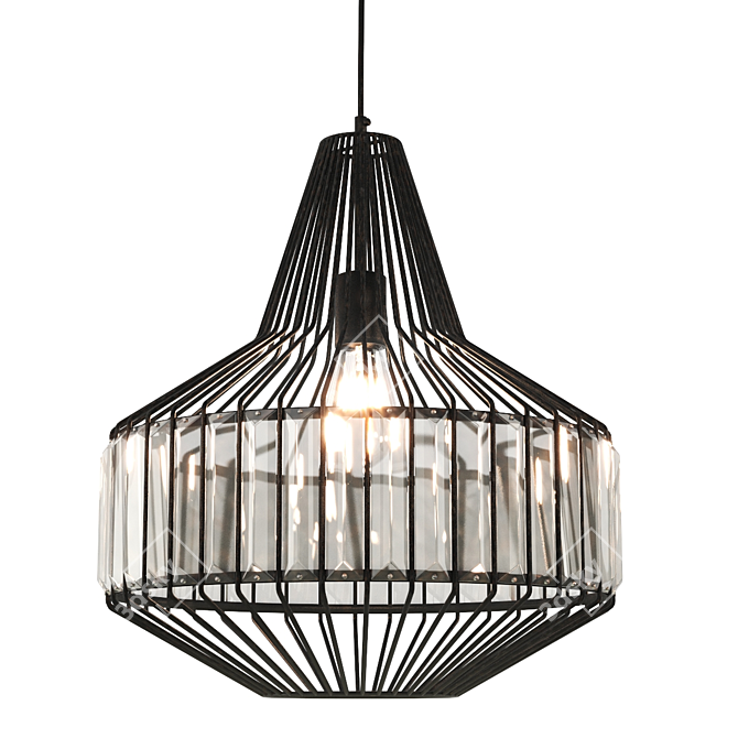 Steel Grid Glass Pendant Light 3D model image 2