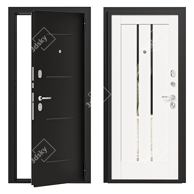 Bravo Metal Entry Door with Mirror Inserts 3D model image 1