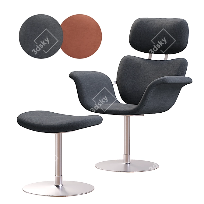 Elegance Tulip Chair with Ottoman 3D model image 1