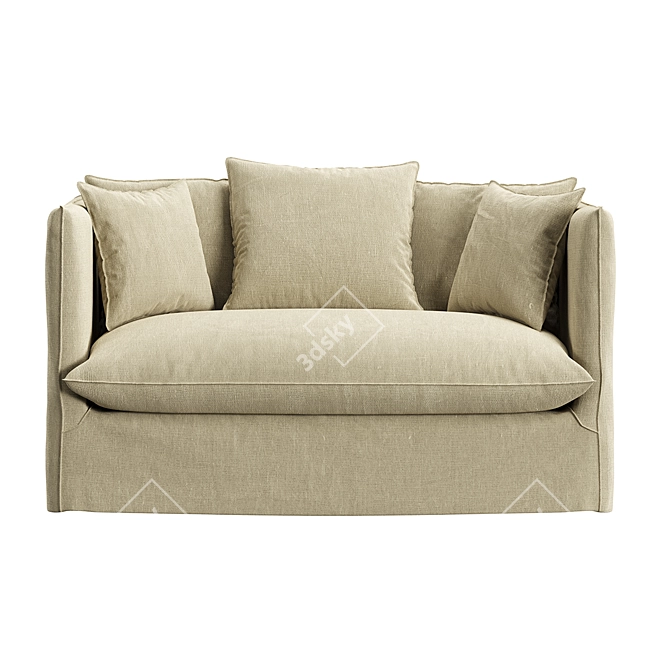 French Linen Beige Sofa Cover 3D model image 2