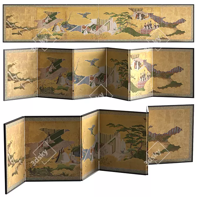 Traditional Japanese Room Divider 3D model image 1