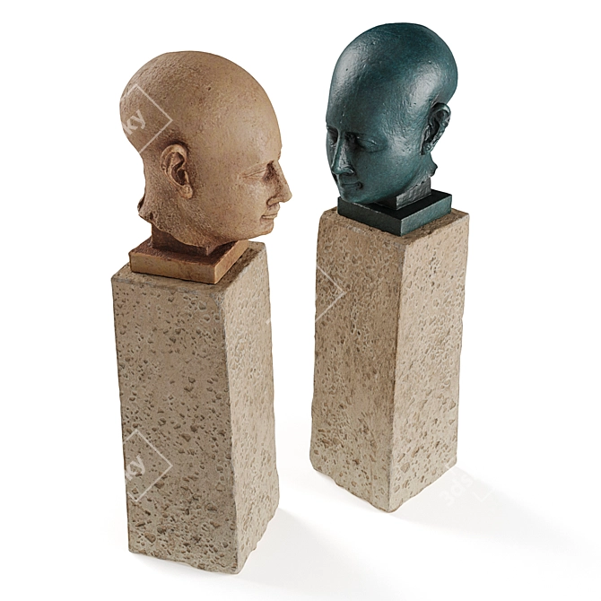 Egyptian Head Sculpture in Metal & Marble 3D model image 1