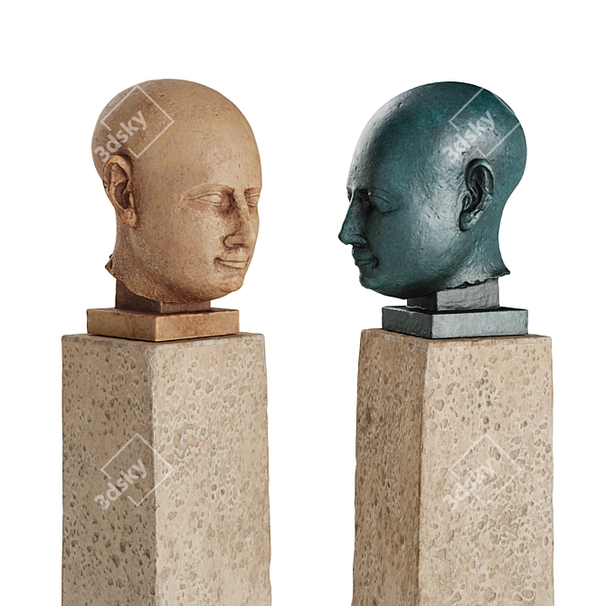 Egyptian Head Sculpture in Metal & Marble 3D model image 2