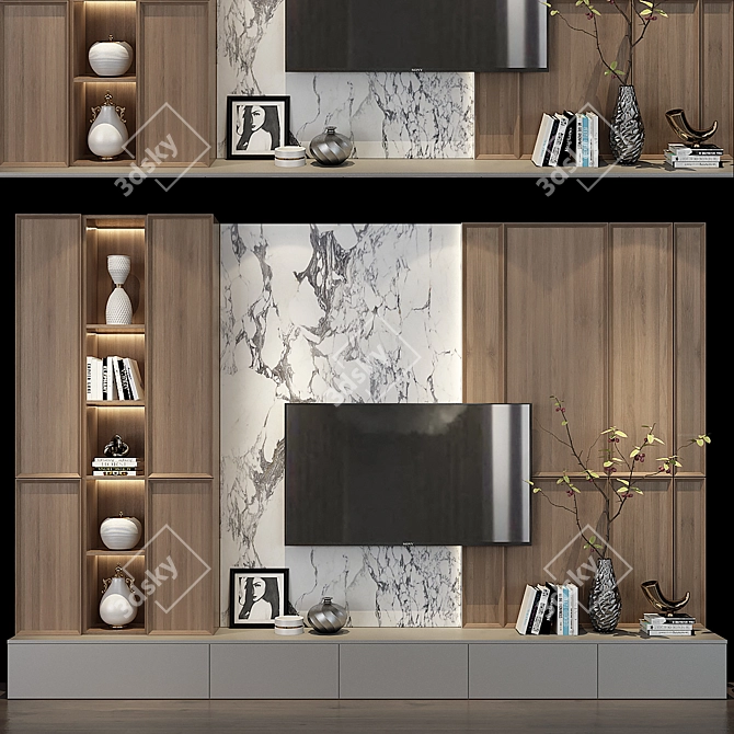 Sleek TV Wall Decor Shelf 3D model image 1