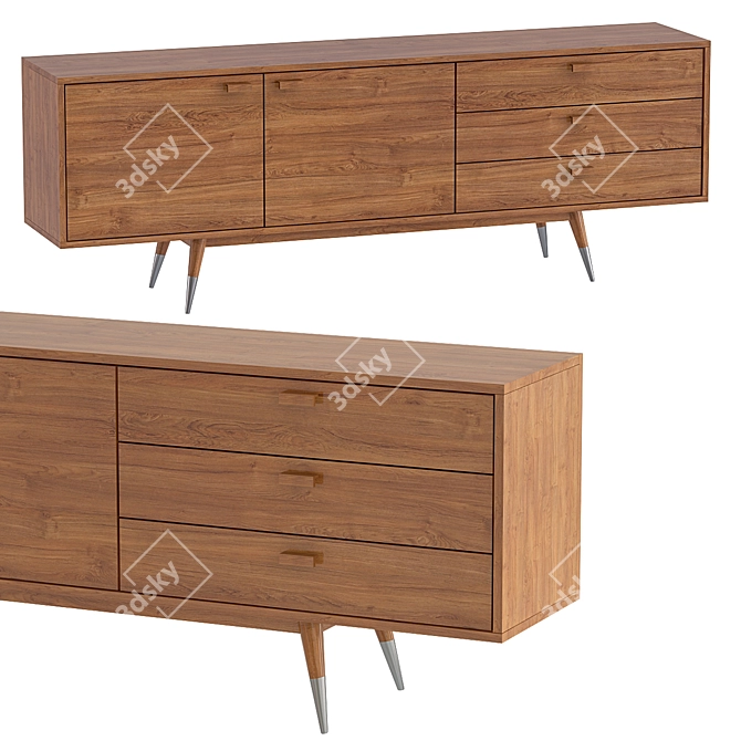 Contemporary Walnut Birch Wood Sideboard 3D model image 1