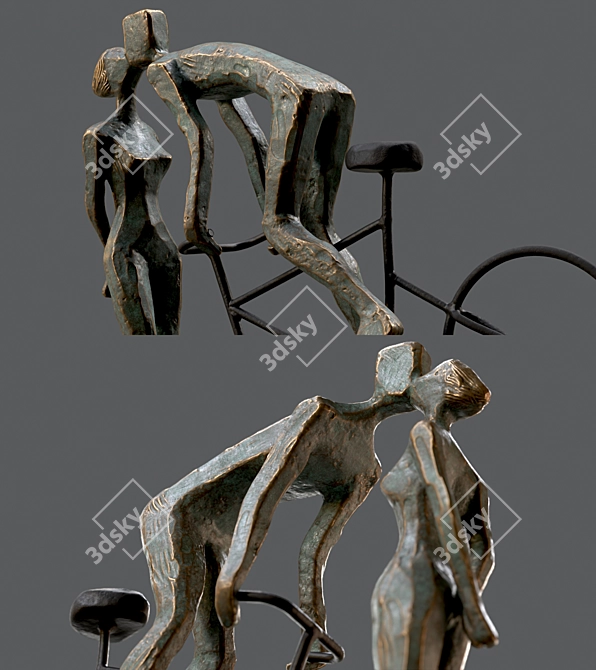 Romantic Cyclist Handmade Statue Art 3D model image 5