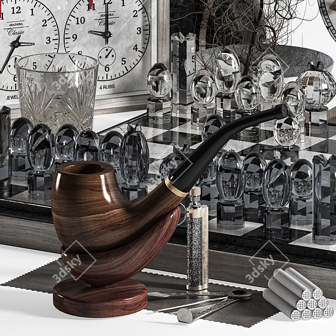 Analog Clock Set with Accessories 3D model image 2