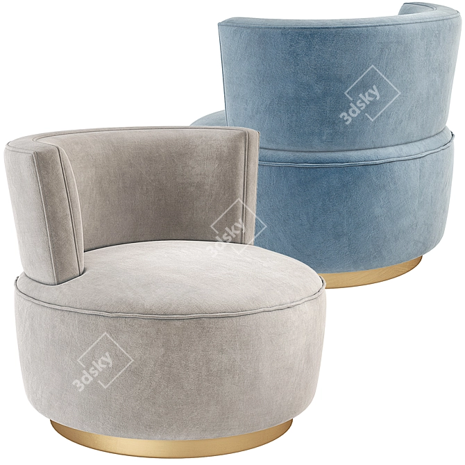 Luxury Velvet Swivel Armchair | 3 Colors 3D model image 5