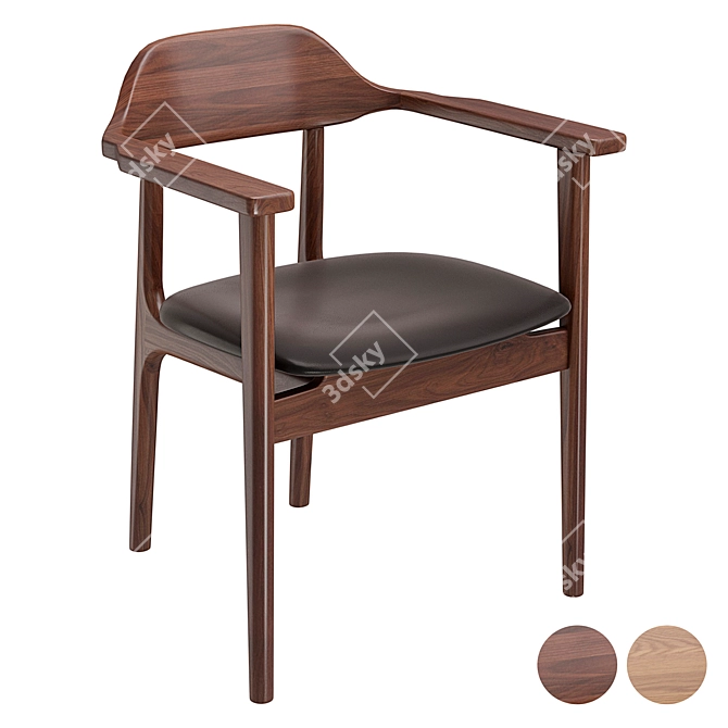 Aire Dining Chair Set, Leather & Wood 3D model image 1