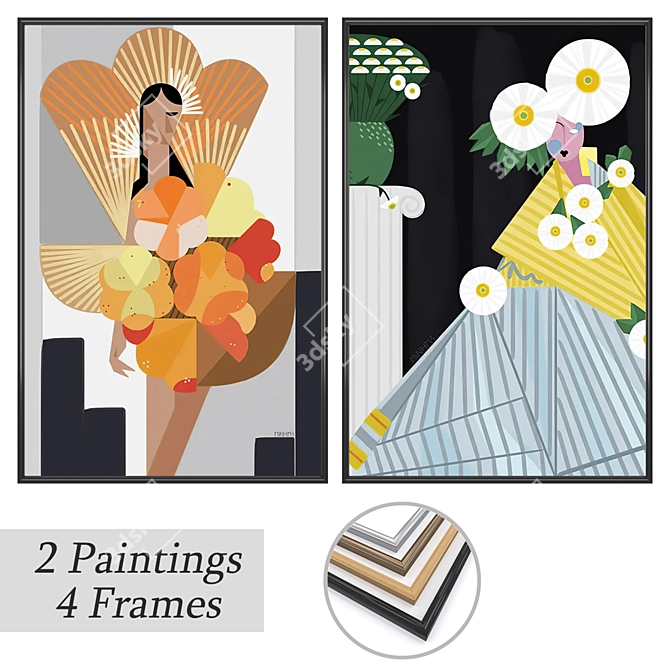 Modern Art Set with Frames 3D model image 1