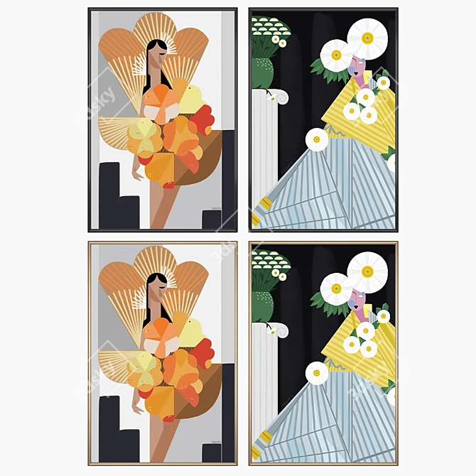Modern Art Set with Frames 3D model image 2