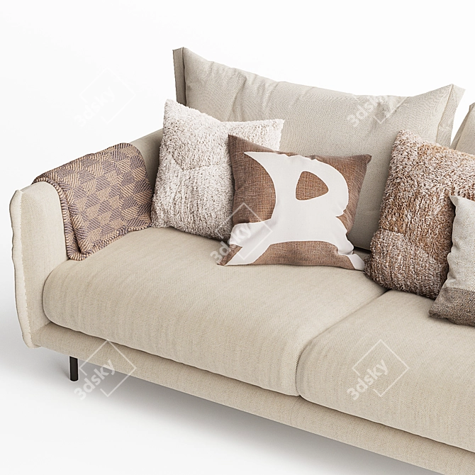 Stylish Ribbon 3-Seater Couch 3D model image 5