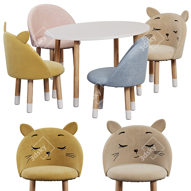 Kids Oval Table Chair Set 3D model image 1