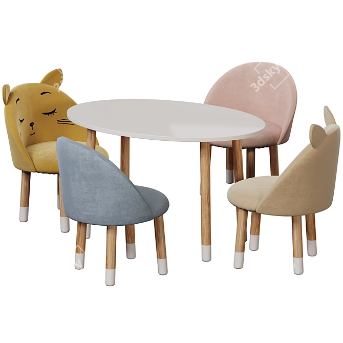 Kids Oval Table Chair Set 3D model image 2