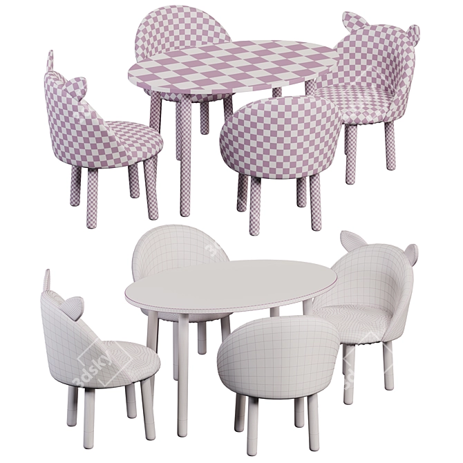 Kids Oval Table Chair Set 3D model image 4