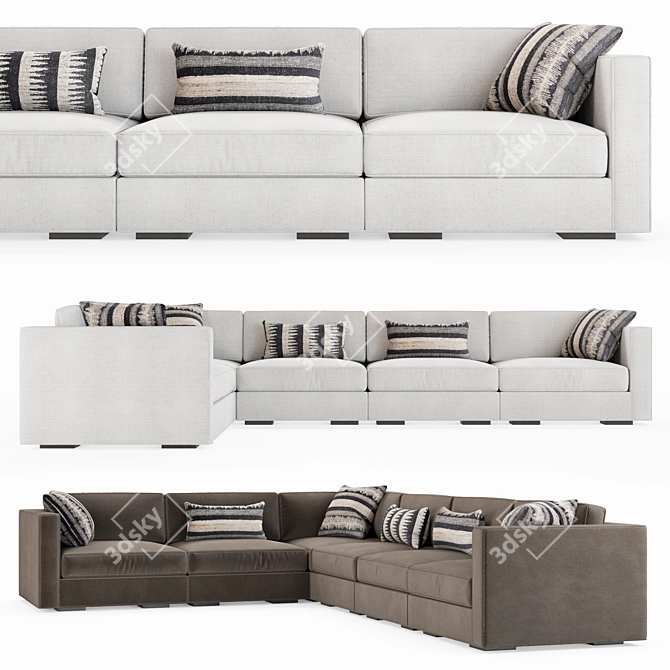 Maddox Slim-Arm L-Sectional Sofa 3D model image 2