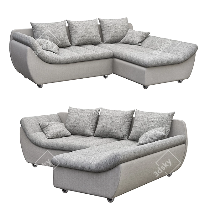 Modern Microfiber Gray Sectional Sofa 3D model image 1