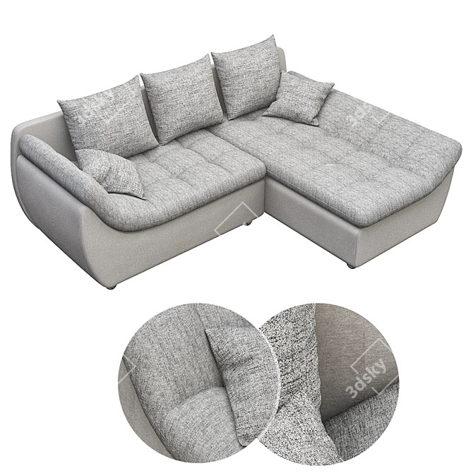 Modern Microfiber Gray Sectional Sofa 3D model image 2