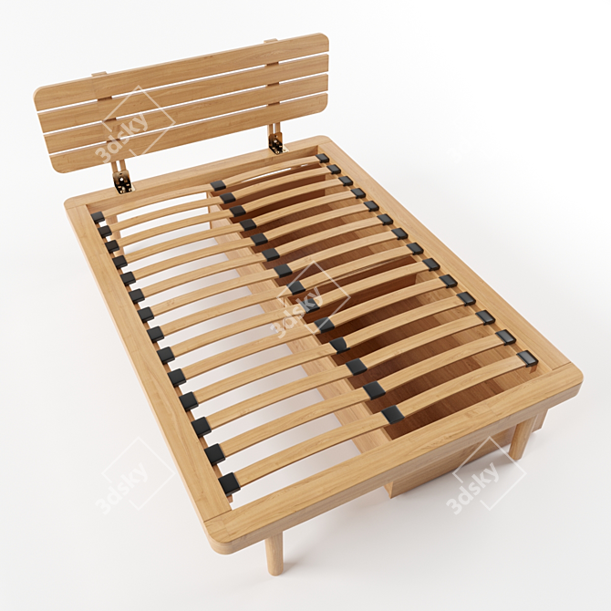 Solid Oak Double Bed Frame 3D model image 1