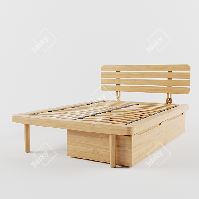 Solid Oak Double Bed Frame 3D model image 3