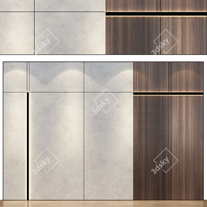Modern Wood and Marble Wall Panel 3D model image 1