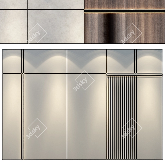 Modern Wood and Marble Wall Panel 3D model image 2
