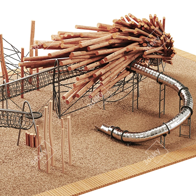 Rustic Wooden Kids Playground 3D model image 3