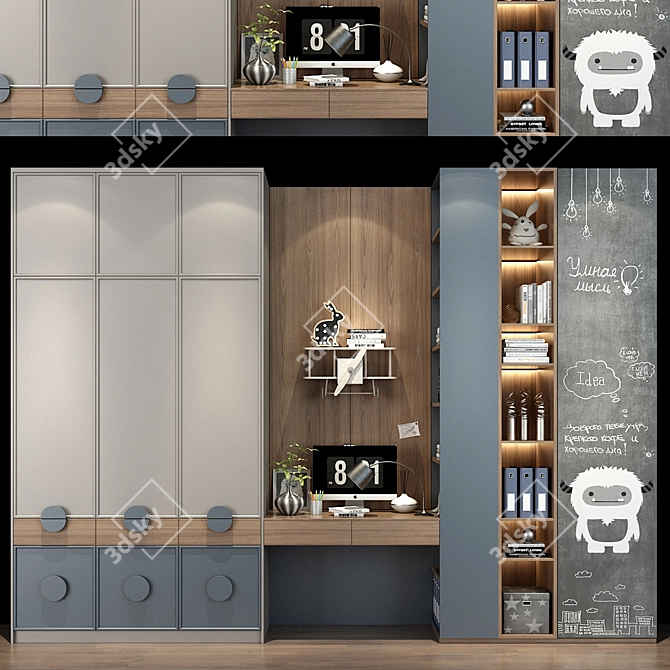Childroom Wardrobe Set, Customizable Furniture 3D model image 1